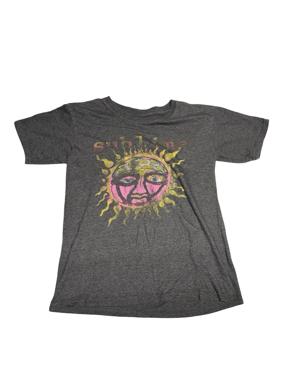 Subline Sun Face Graphic T Shirt Adult Small Gray Casual Short Sleeve Tee